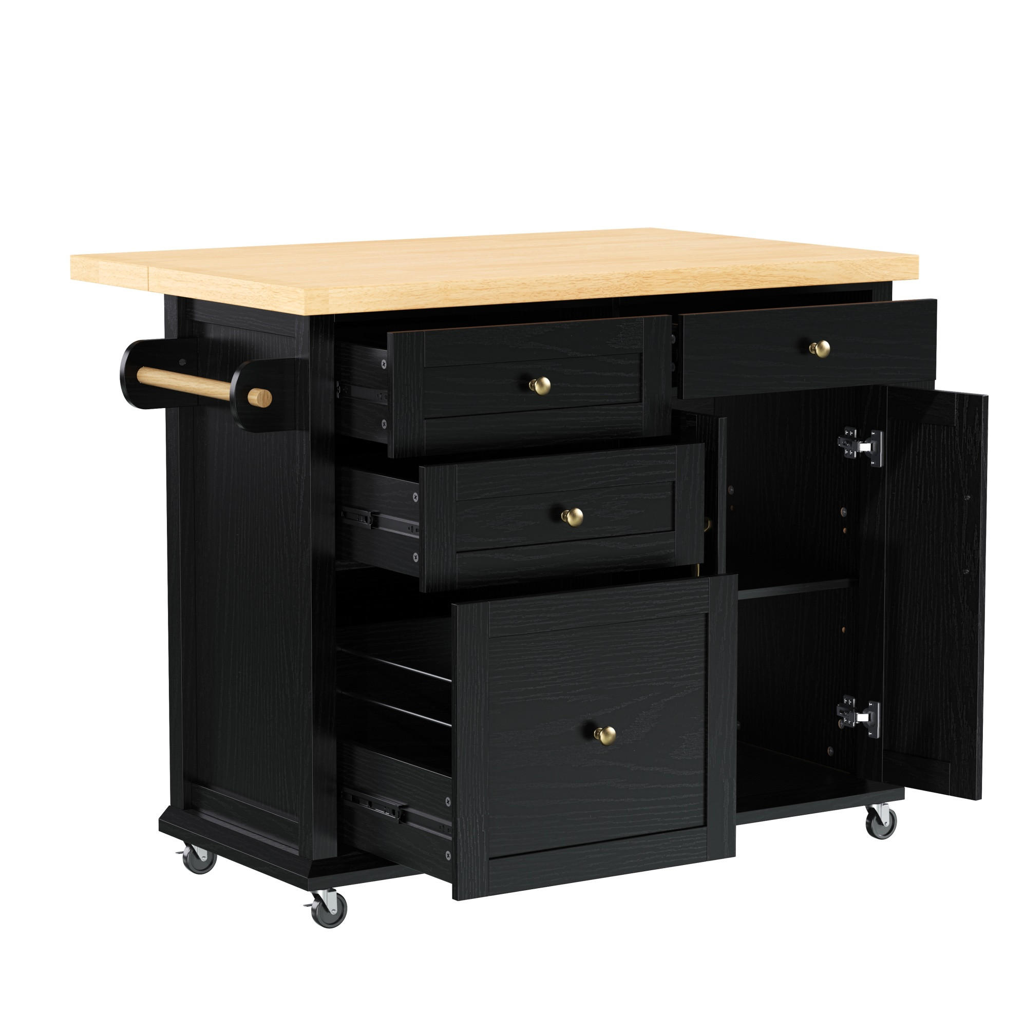KÜCHENINSEL mit Ausziehplatte 107 x 45-70 x 90,5 cm Schwarz/Natur - Schwarz, Holz (45/90.5/107cm) - Beauniv