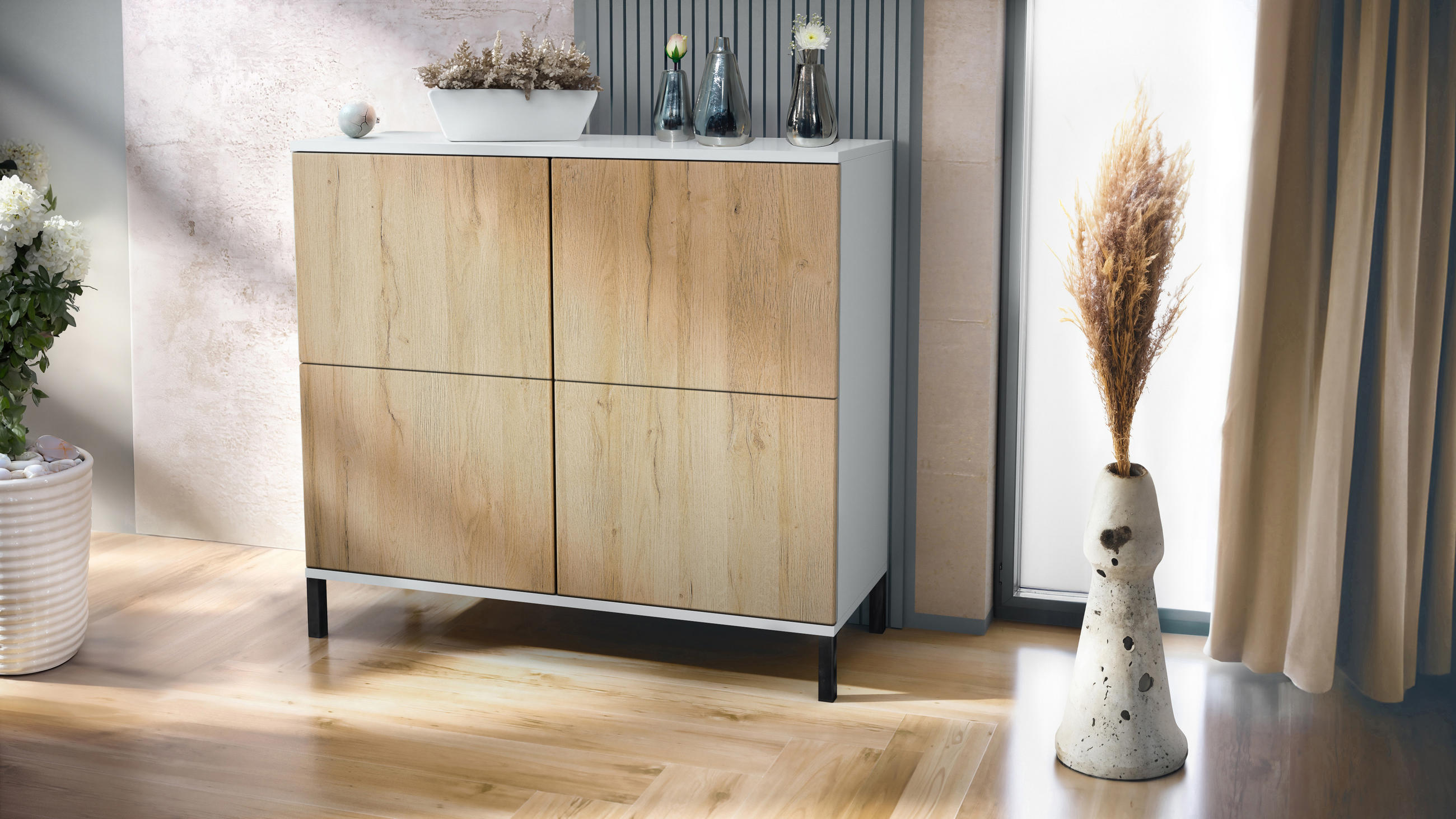 KOMMODE Rova Eiche Natur - Eichefarben, Holzwerkstoff (92.5/83.5/35cm) - Vladon