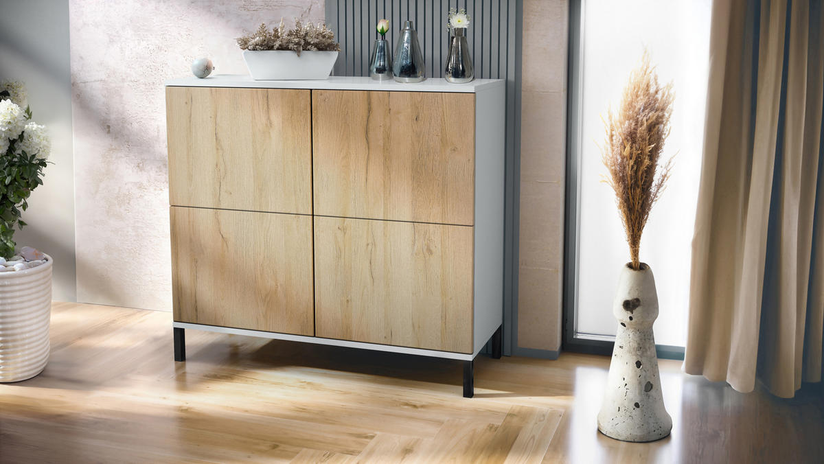 KOMMODE Rova Eiche Natur - Eichefarben, Holzwerkstoff (92.5/83.5/35cm) - Vladon