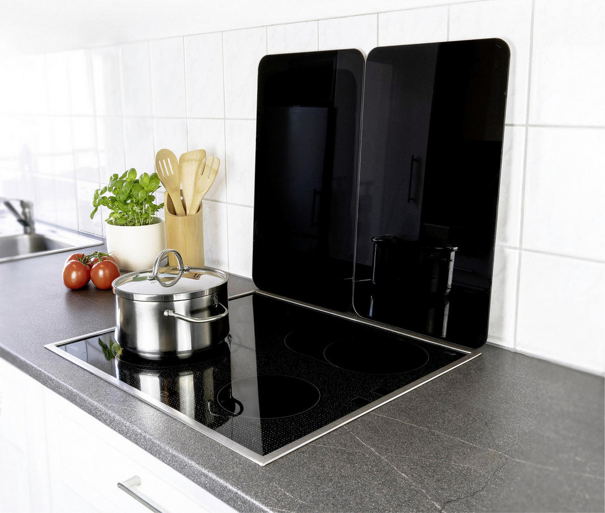HERDABDECKPLATTEN 2 Stück Black 52/30 cm - Schwarz, Glas (30/52cm) - Wenko