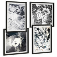 BILDER SET 4er Set - 50x50 cm & 40x60 cm Schwarzer Rahmen - Abstrakte schwarz-weiße Muster - Schwarz, Kunststoff (50/50cm) - TULUP