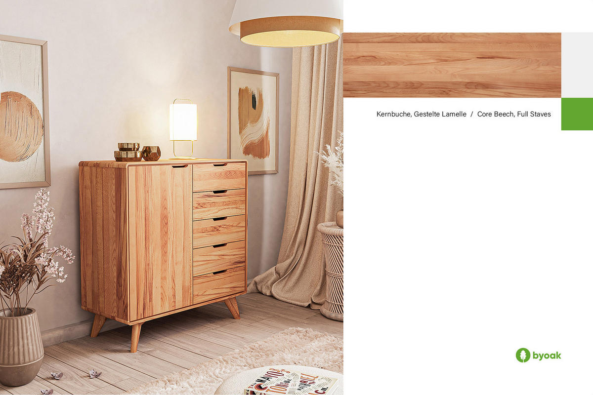 KOMMODE HOCH GREG Kernbuche - Kernbuche, Holz (90/92/40cm) - byoak