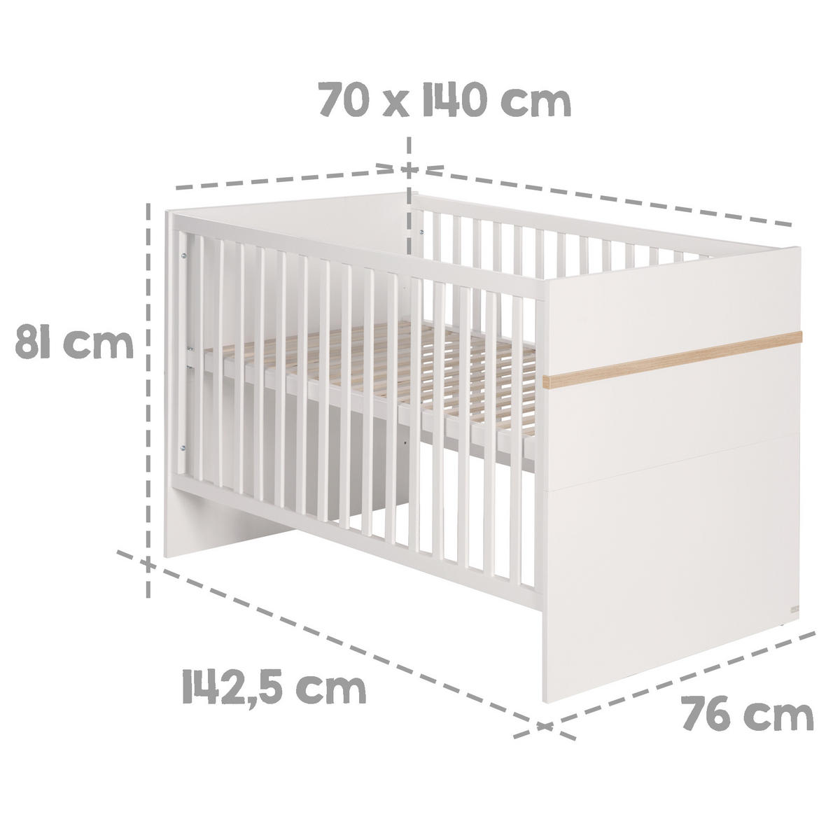 BABYZIMMER-SET Pia, mit schmaler Wickelkommode 3-teilig - Weiß, Holzwerkstoff (76/81/142.5cm) - Roba