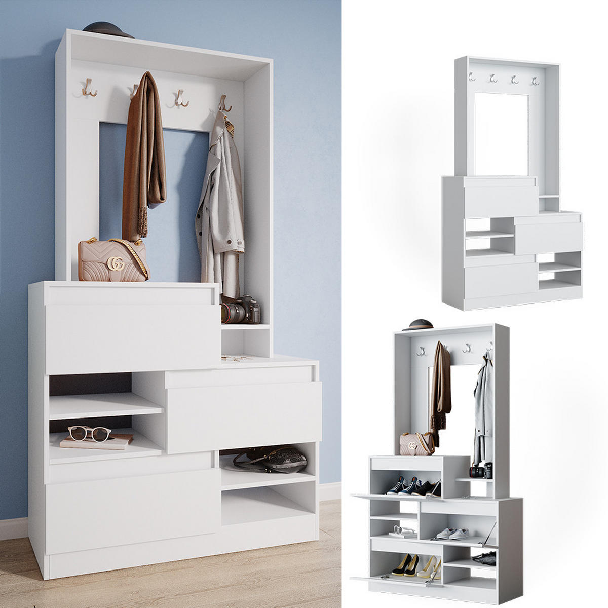 GARDEROBE Evia Weiß 100 x 180 cm - Weiß, Holzwerkstoff (100/180/39cm) - Vicco