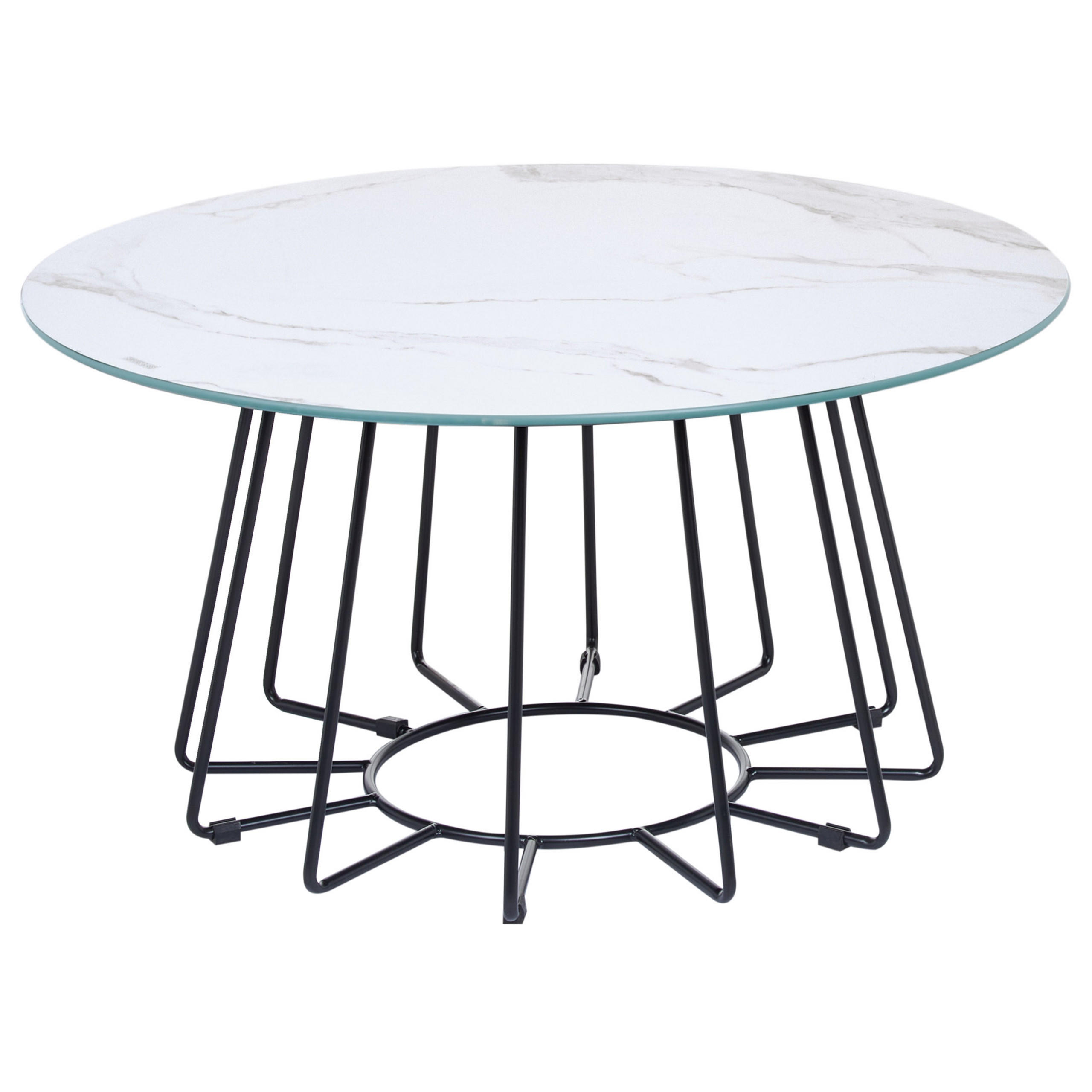 COUCHTISCH Marmor Optik weiß/schwarz 80 cm Bernie - Schwarz/Weiß, Glas (40/16/40cm) - Beliani