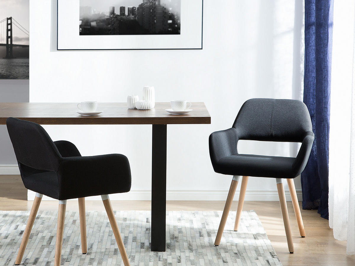 ESSZIMMERSTUHL 2er-Set Polsterbezug Schwarz Chicago - Schwarz, Holz/Textil (56/81/56cm) - Beliani