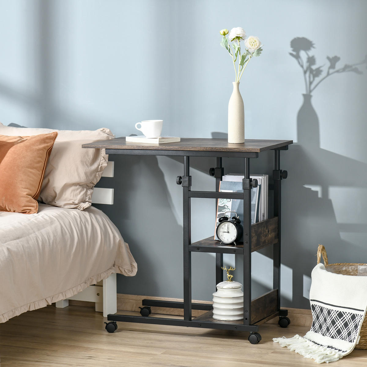 BEISTELLTISCH mit Rollen, Braun - Braun, Kunststoff (80/40/82cm) - HOMCOM