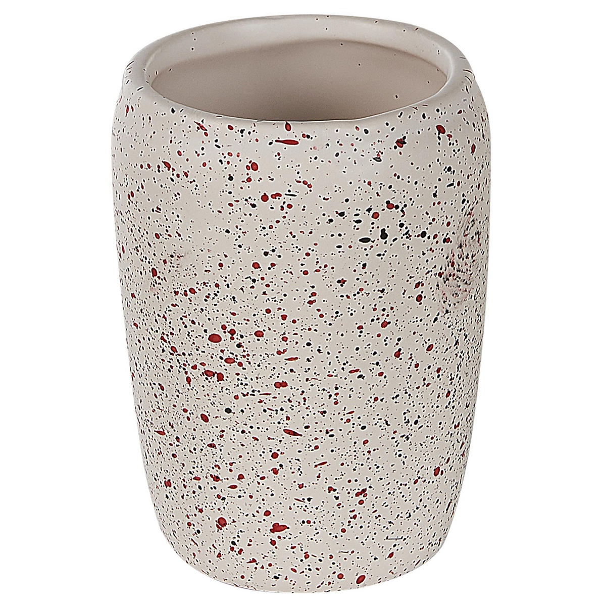BADEZIMMER Set 6-teilig Keramik weiß Terrazzo Optik Palmilla - Rot/Schwarz, Stein (13/20/11cm) - Beliani