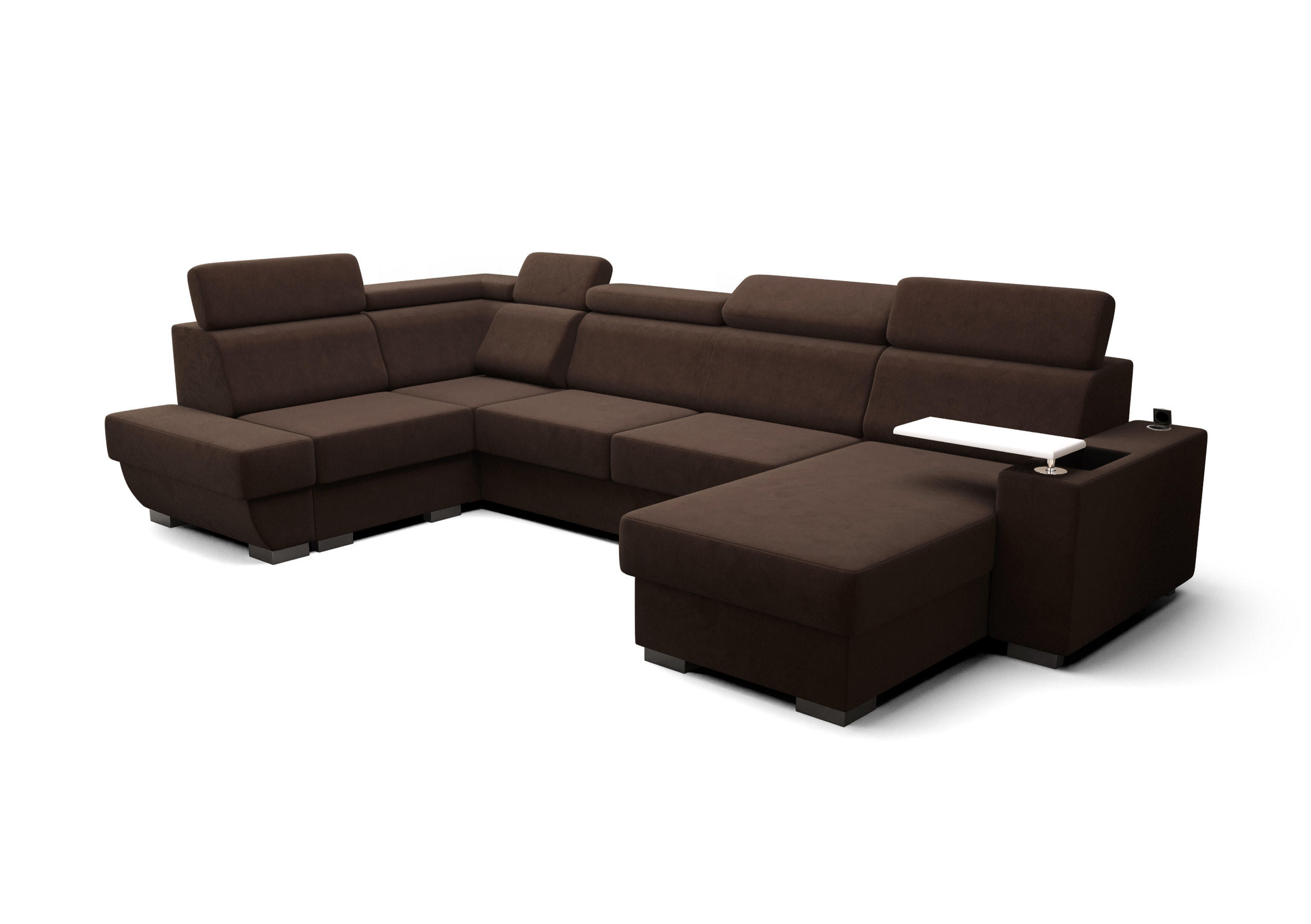 WOHNLANDSCHAFT KONGO RBN20, Eckcouch in U-Form mit Schlaffunktion, Farbe: Dunkelbraun, Velourstoff, Ottomane Rechts - Dunkelbraun, Textil (340/103/200cm) - O-Sofa