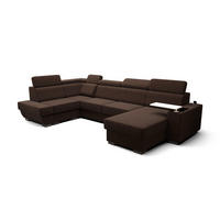 WOHNLANDSCHAFT KONGO RBN20, Eckcouch in U-Form mit Schlaffunktion, Farbe: Dunkelbraun, Velourstoff, Ottomane Rechts - Dunkelbraun, Textil (340/103/200cm) - O-Sofa