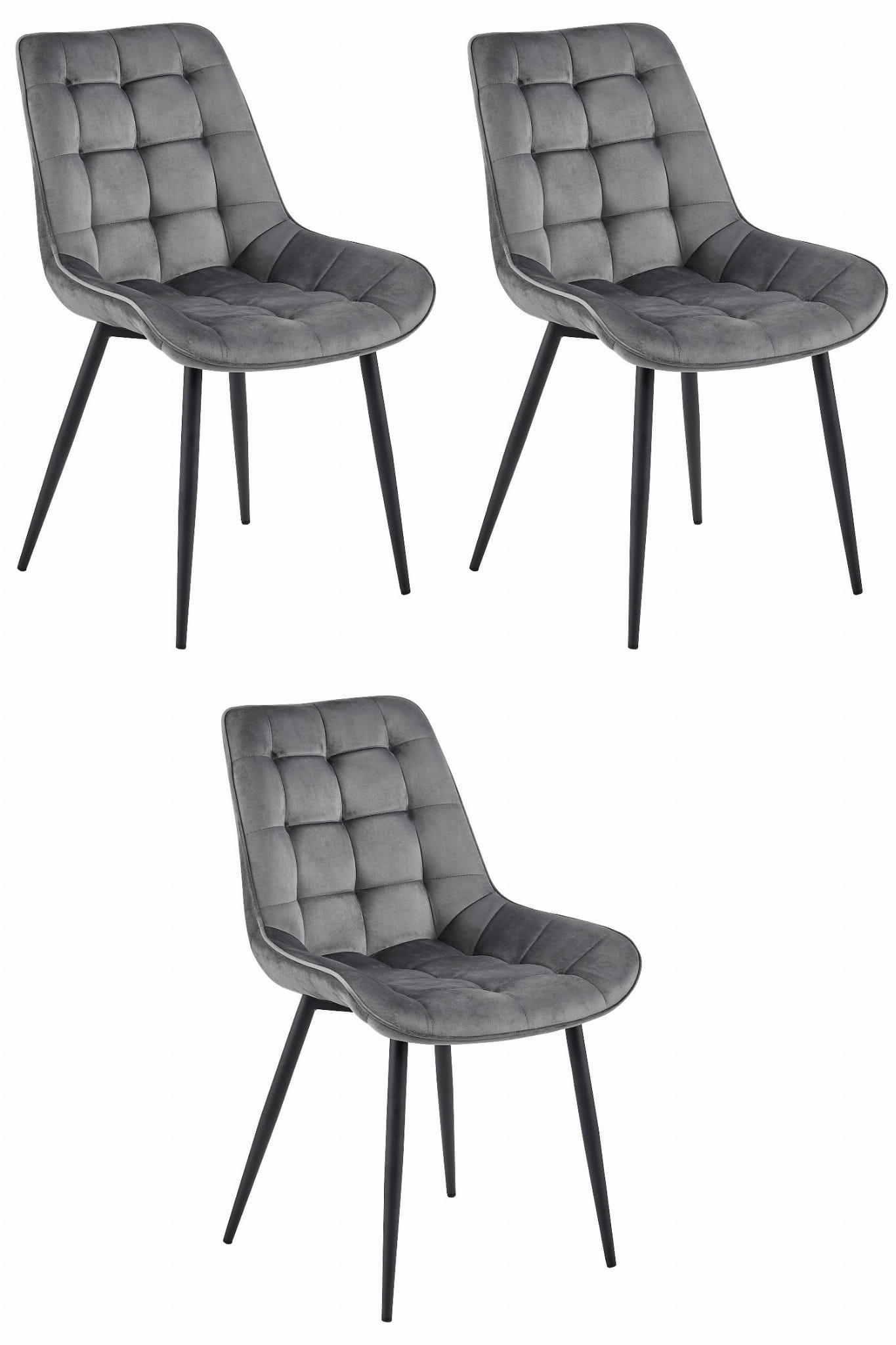 ESSZIMMERSTUHL 3-er Set BERA dunkelgrauer Sitz, schwarze Beine - Dunkelgrau/Schwarz, Textil (54/88/60cm) - Valora