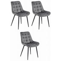 ESSZIMMERSTUHL 3-er Set BERA dunkelgrauer Sitz, schwarze Beine - Dunkelgrau/Schwarz, Textil (54/88/60cm) - Valora