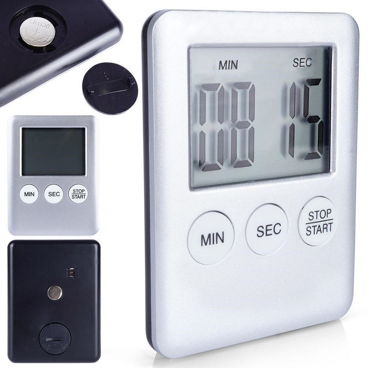KÜCHENTIMER Silber Schwarz - Silberfarben, Kunststoff (7/1/5.5cm) - Excellent Houseware