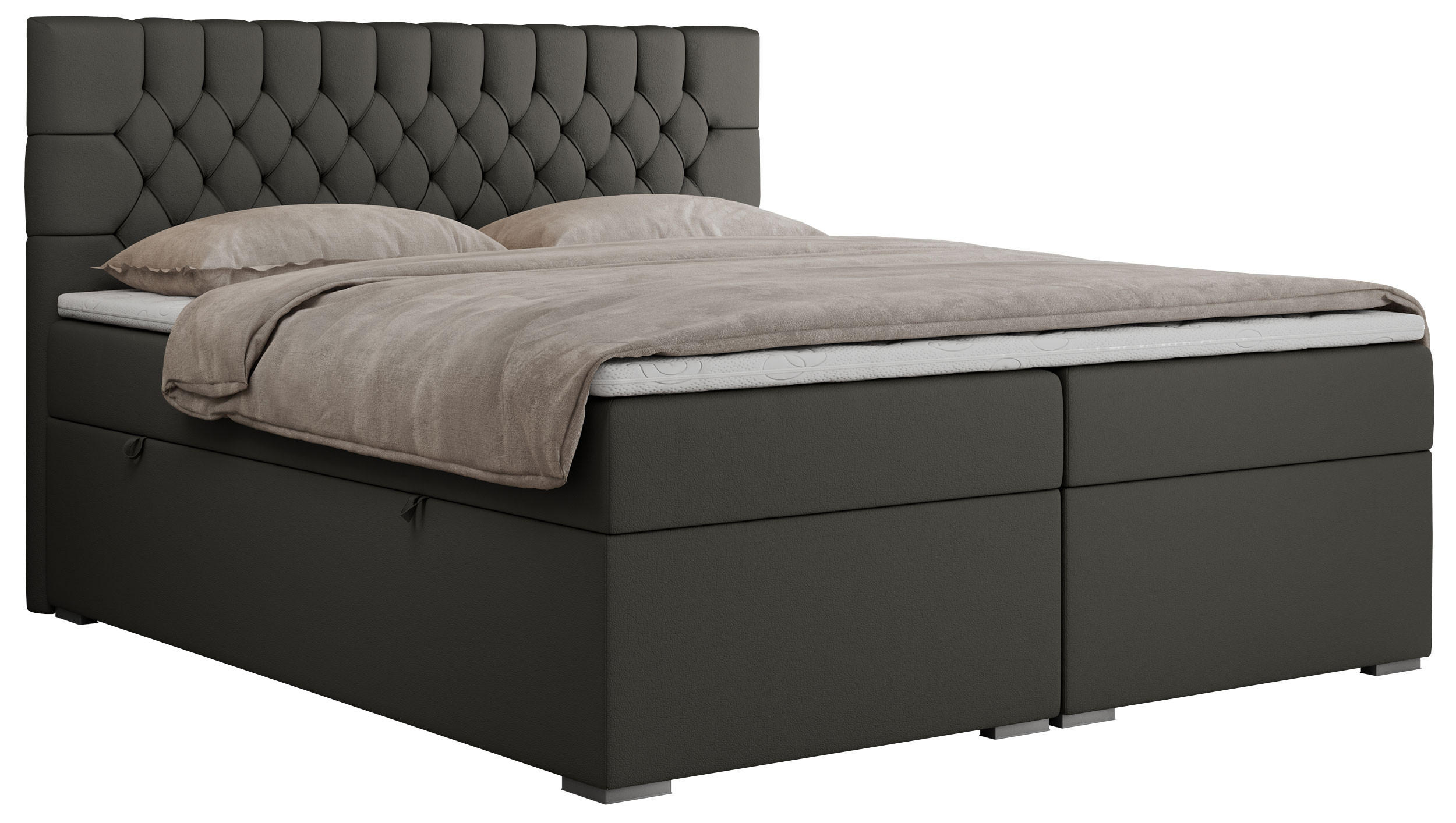 BOXBETT PERA 200/200 Dunkelgrau Kunstleder - H3 - Dunkelgrau, Holz/Textil (200/200cm) - MKS
