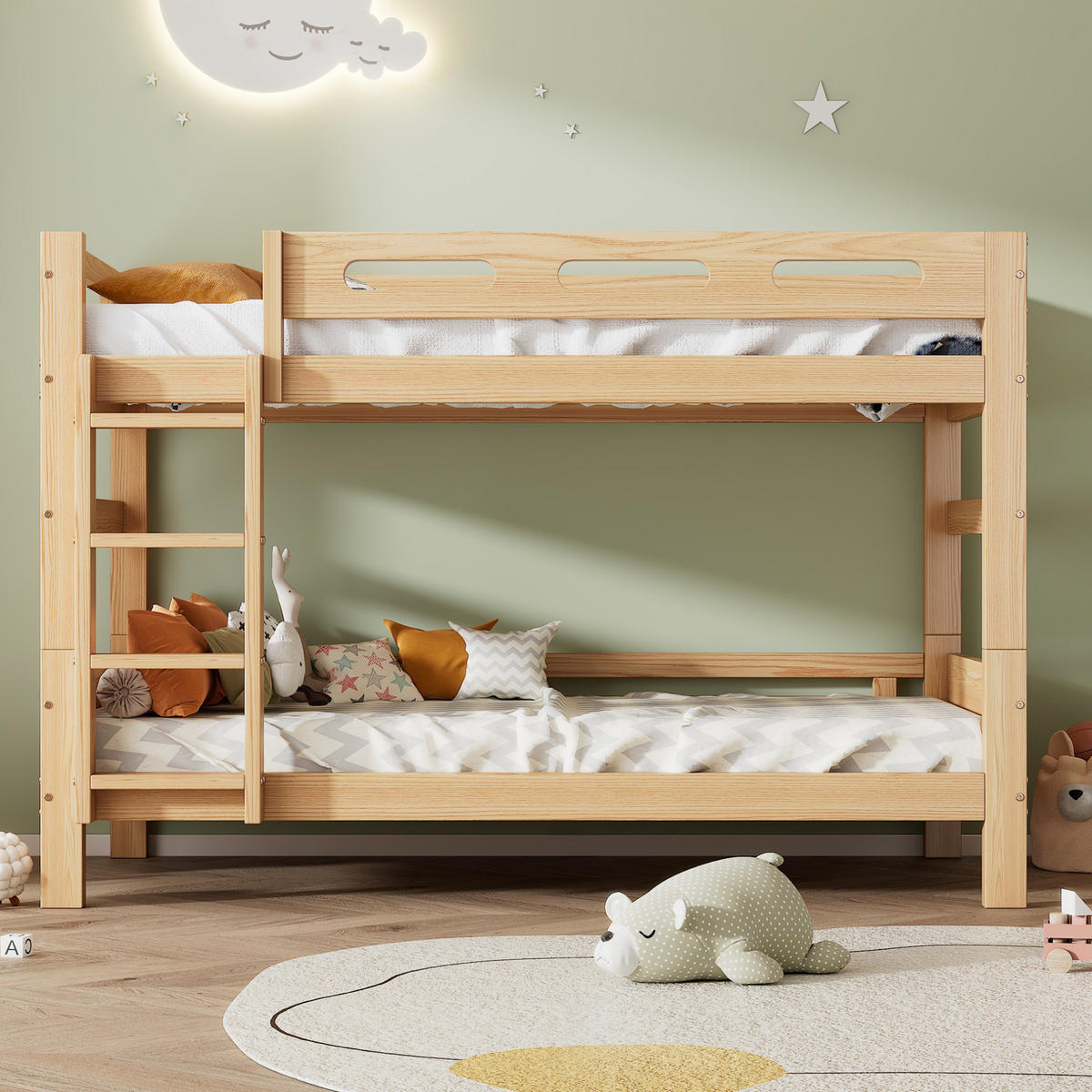 ETAGENBETT 90/200 cm aus Kiefer massiv teilbar in 2 Einzelbetten - Naturfarben, Holz (90/200cm) - BEAOK