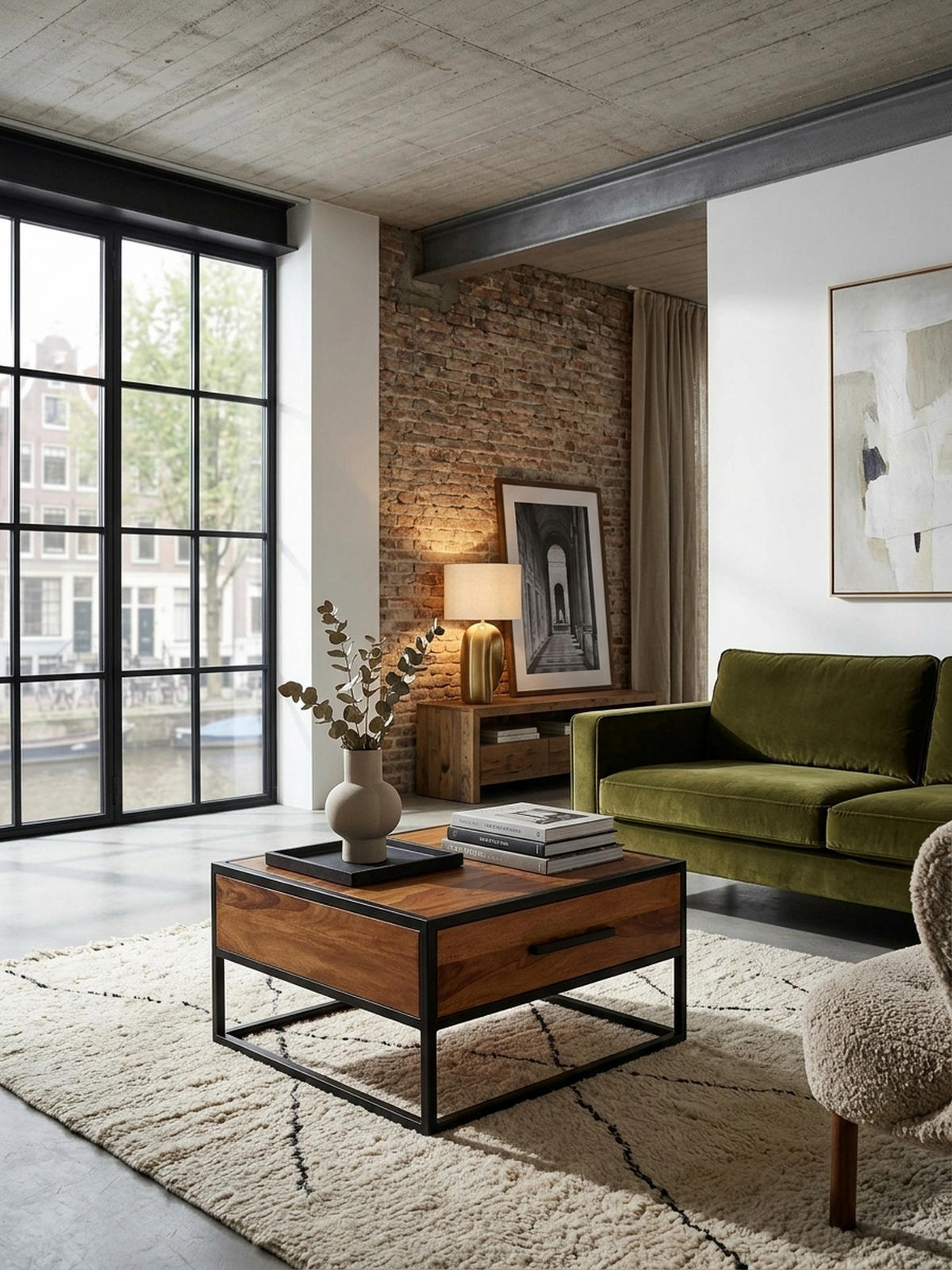 COUCHTISCH Industriestil, Metall und Holz, mit Schublade, 50 kg Tragkraft - Schwarz/Braun, Holz/Metall (65/65/38cm) - KADIMA DESIGN