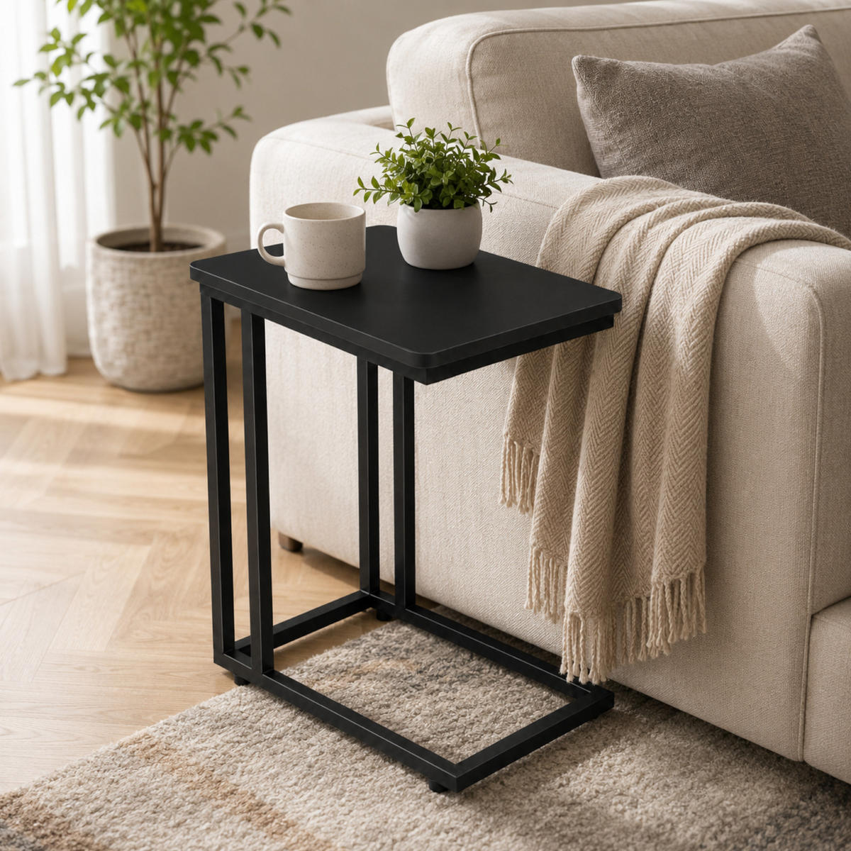 BEISTELLTISCH Metall MDF Schwarz mit Rollen oder Standfüßen 50x35x54 cm - Schwarz, Metall (50/35/54cm) - Begryf