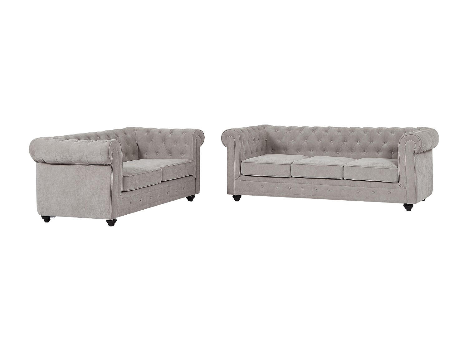 SOFA 3-Sitzer & 2-Sitzer - Stoff - Grau - CHESTERFIELD - Grau, Textil (88/72/205cm) - Vente-Unique