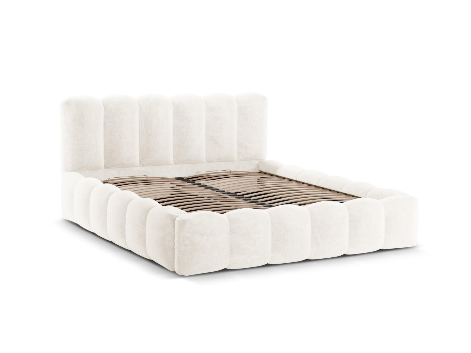 BETT mit Bettkasten und Kopfteil Lupine aus Chenille-Stoff leichtes beige 200x200cm - Creme, Textil (200/200cm) - Micadoni