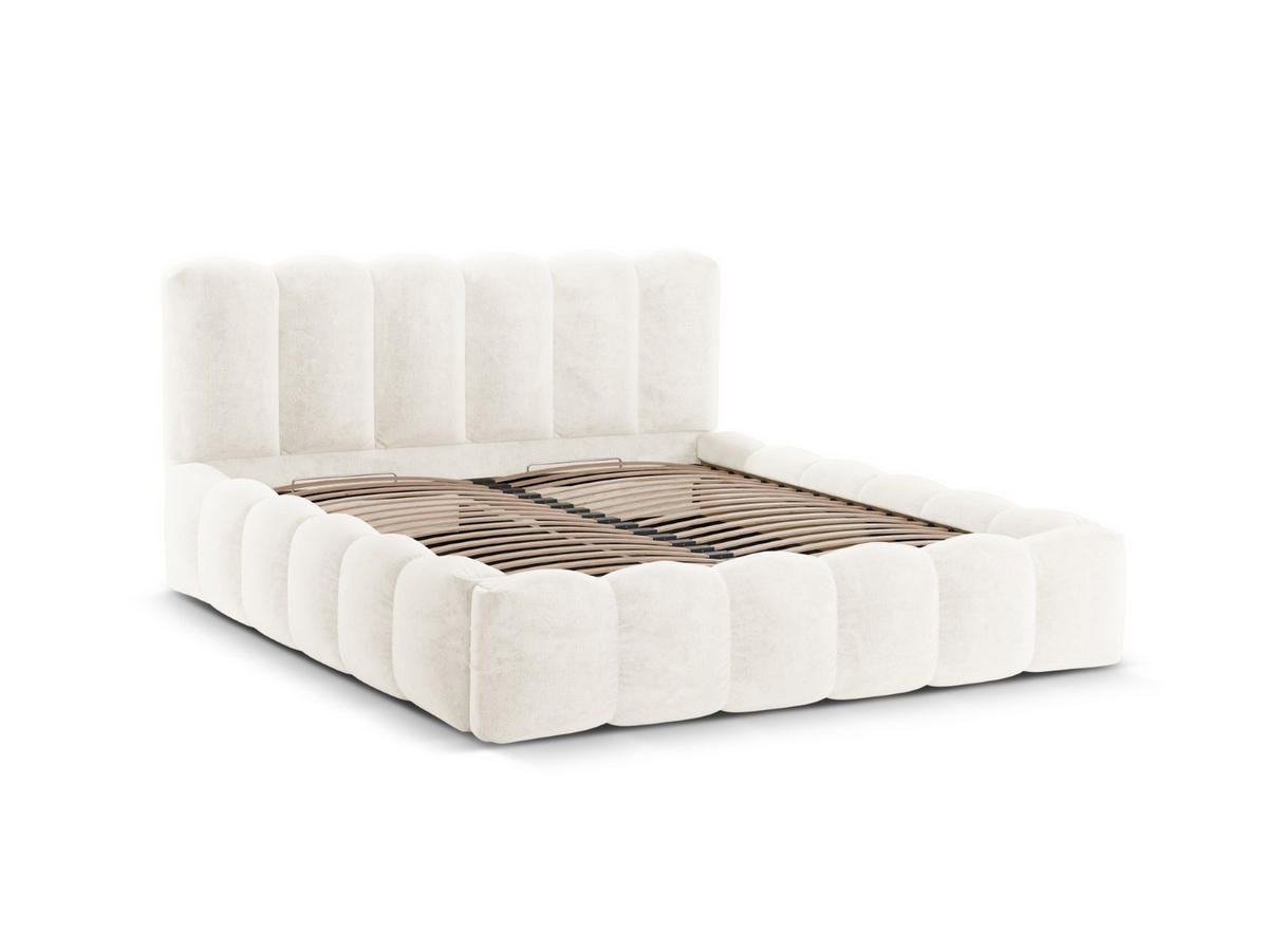 BETT mit Bettkasten und Kopfteil Lupine aus Chenille-Stoff leichtes beige 200x200cm - Creme, Textil (200/200cm) - Micadoni
