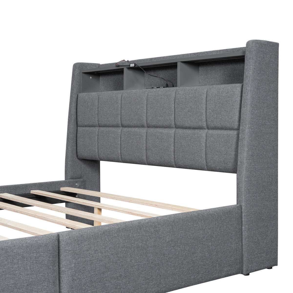 POLSTERBETT 140/200 cm grau mit LED und USB-Anschlüssen - Grau, Textil (140/200cm) - OKWISH
