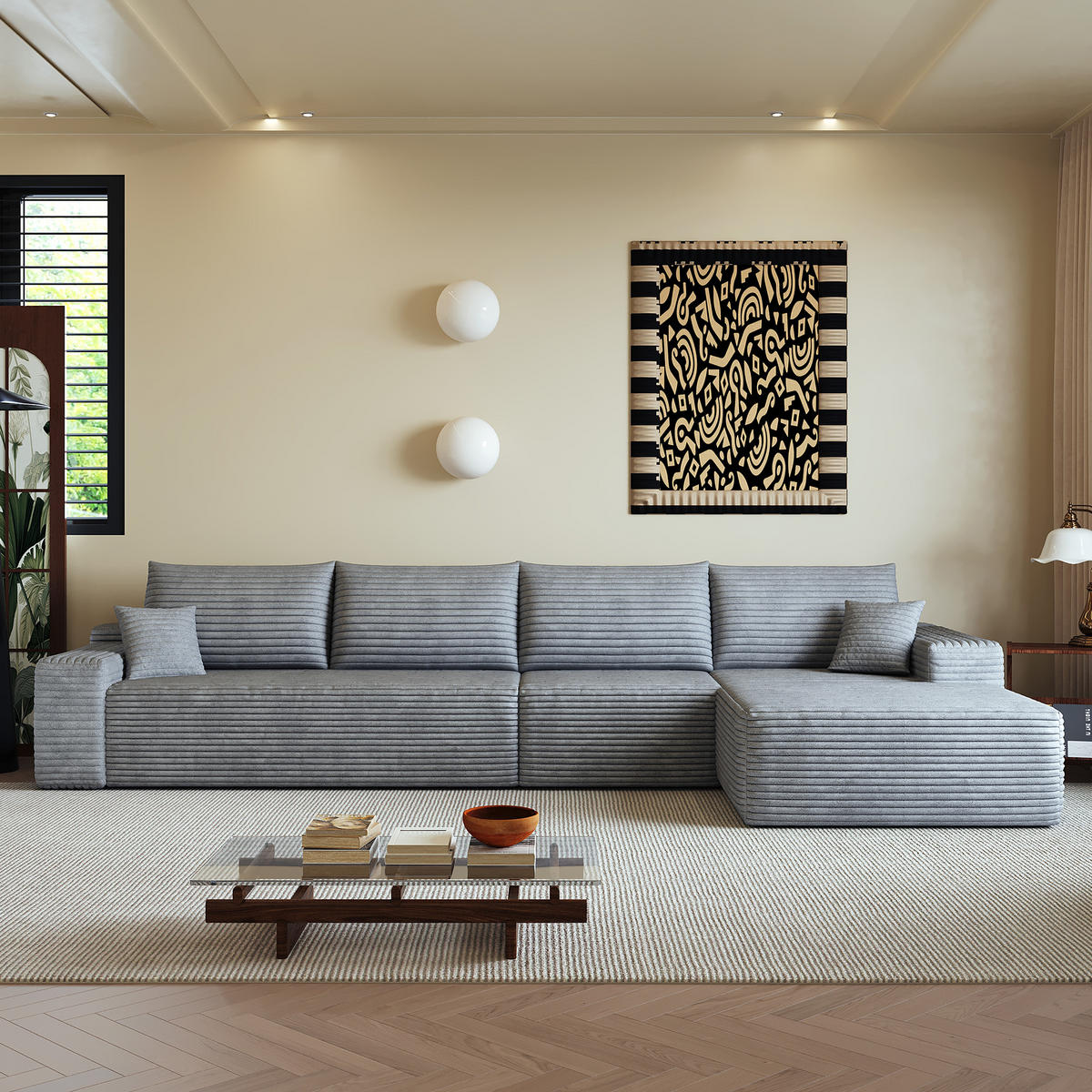 ECKSOFA 340/175/83 cm Grau mit L-förmiger Chaiselongue, Rechte Seite - Grau, Textil (340/175cm) - Oxeza