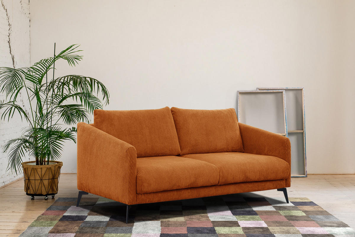 SOFA VILT 2,5-Sitzer, orange - Schwarz/Orange, Holzwerkstoff/Kunststoff (202/89/94cm) - Courtois Laville