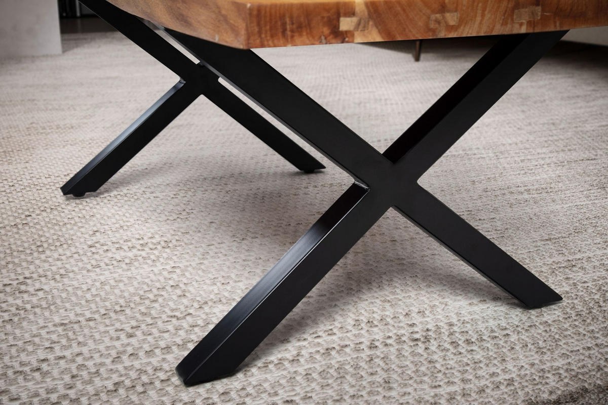 COUCHTISCH Braun Massivholz Akazie Baumkante 120x60x46cm, Metallbeine X-Form - Schwarz/Akaziefarben, Holz/Metall (60/120/46cm) - KADIMA DESIGN