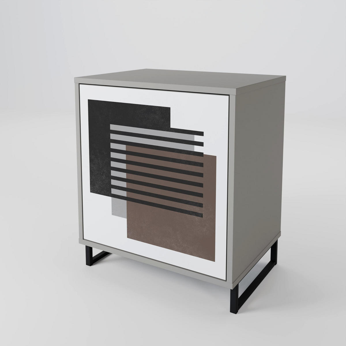 SIDEBOARD SHADOW SYNCHRONY, Grau, 57,5x42x72,5 cm, Schwarze Metallfüße - Multicolor/Schwarz, Holzwerkstoff/Metall (57.5/72.5/42cm) - SpaceRebels