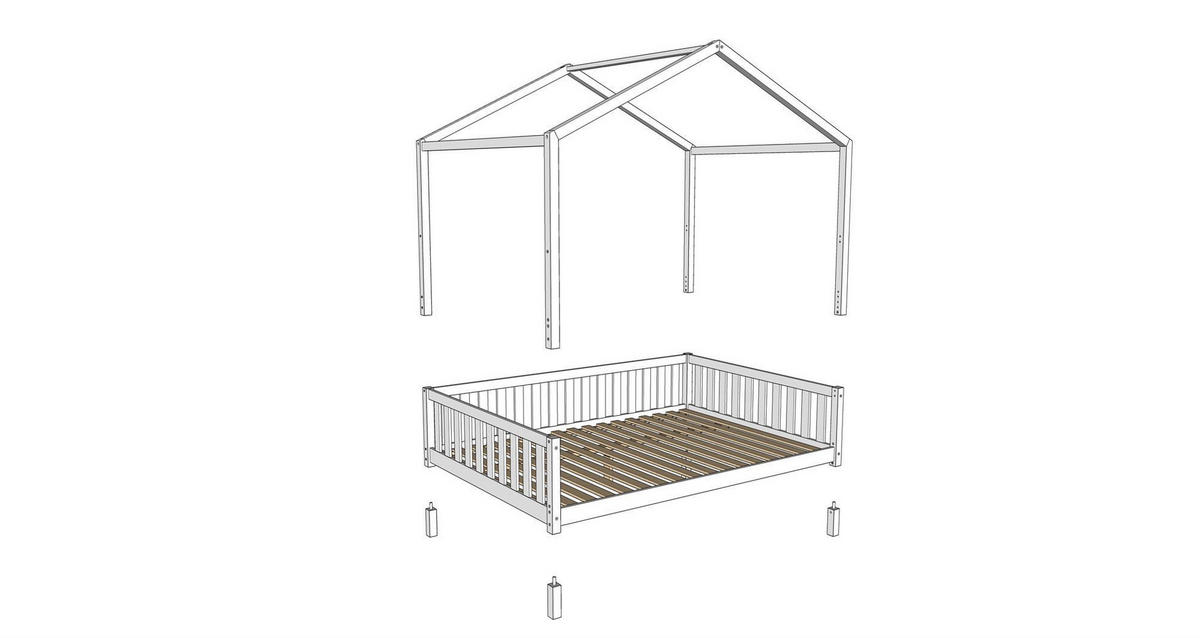HAUSBETT Kapua 140x200 auch als Bodenbett Kiefer Massivholz Natur - Kieferfarben, Holz (140/200cm) - 58aufmkessel