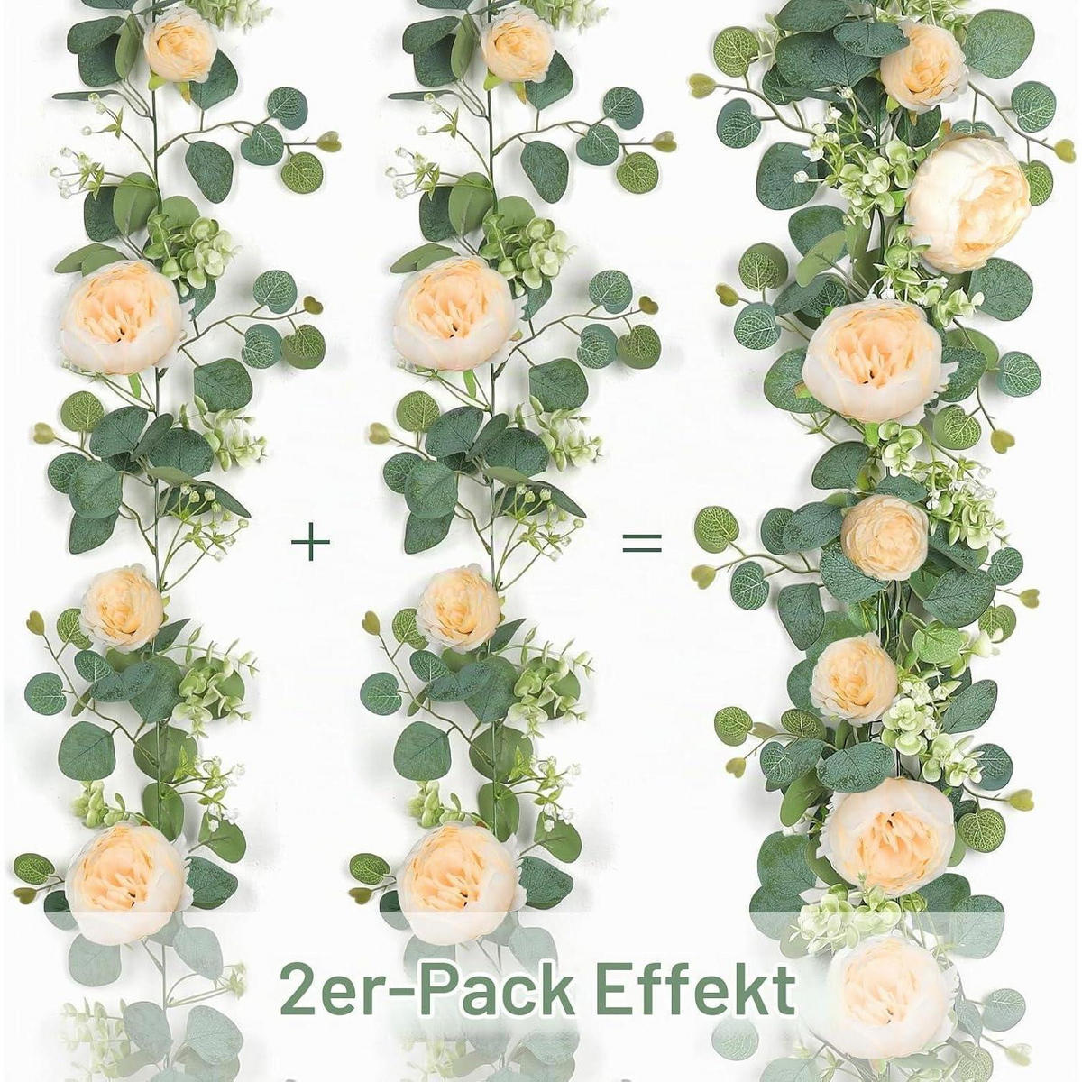 KÜNSTLICHE Blumengirlande Eukalyptus Pfingstrose 200 cm Champagner 2 Stück - Multicolor, Kunststoff (10cm)