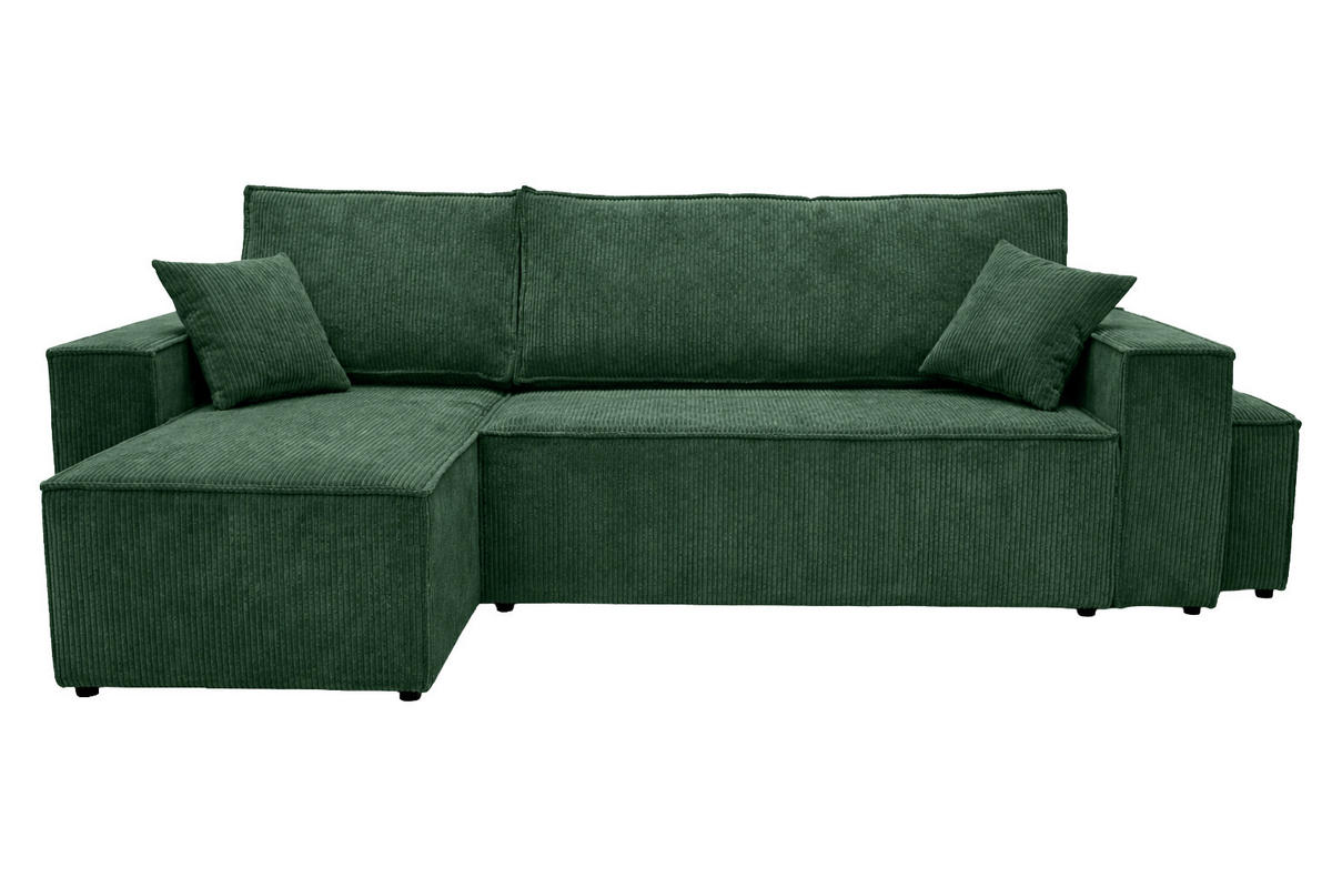ECKSOFA Mit Schlaffunktion Und Pouf, Cordstoff Poso, Grün, Links, Best L Mit Pouf - Grün, Holz (244/145cm) - Kaiser Möbel
