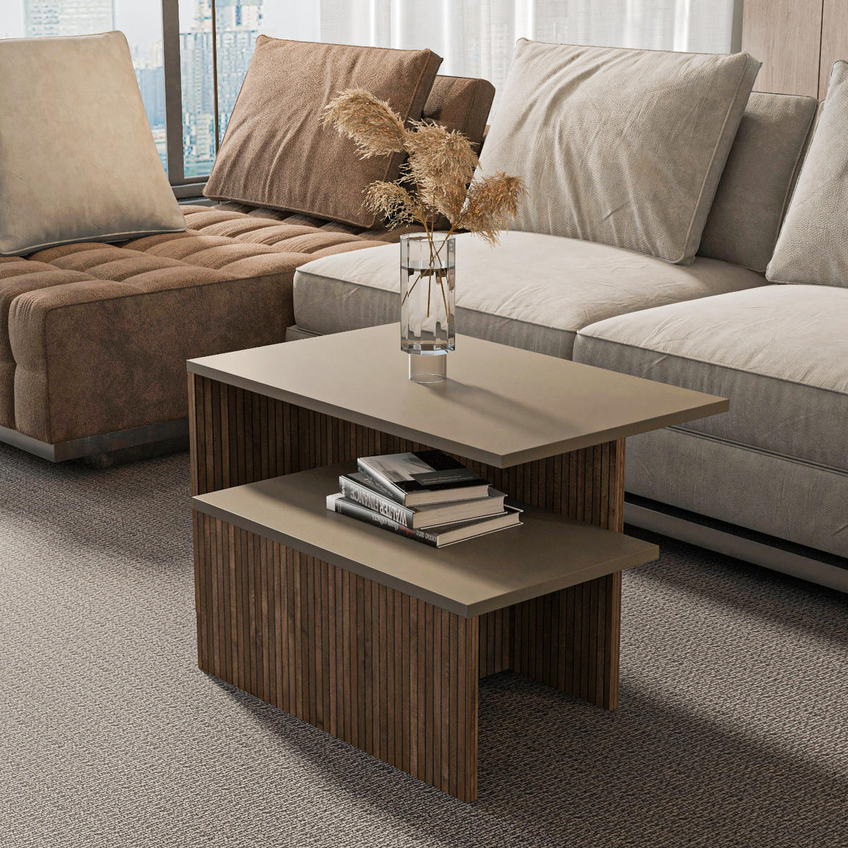 BEISTELLTISCH Twins - Beige/Braun, Holzwerkstoff (72/45/42cm) - Decorotika