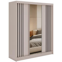 SCHWEBETÜRENSCHRANK mit Lamellen, Spiegel und Schubladen DIANA - 180 - Kaschmir und Schwarz - Kaschmir/Schwarz, Holzwerkstoff/Metall (180/216/61cm) - MKS