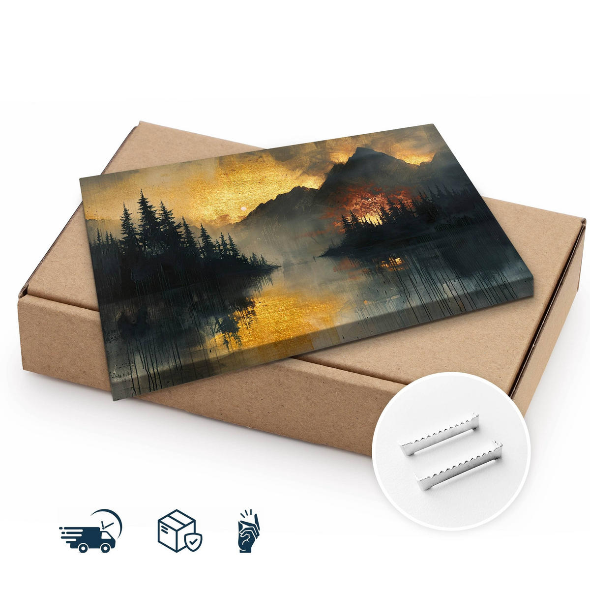 LEINWANDBILD Berge Wald Landschaft Glamour Stil 30x20 cm - Beige/Schwarz, Textil (30/20cm) - Muralo