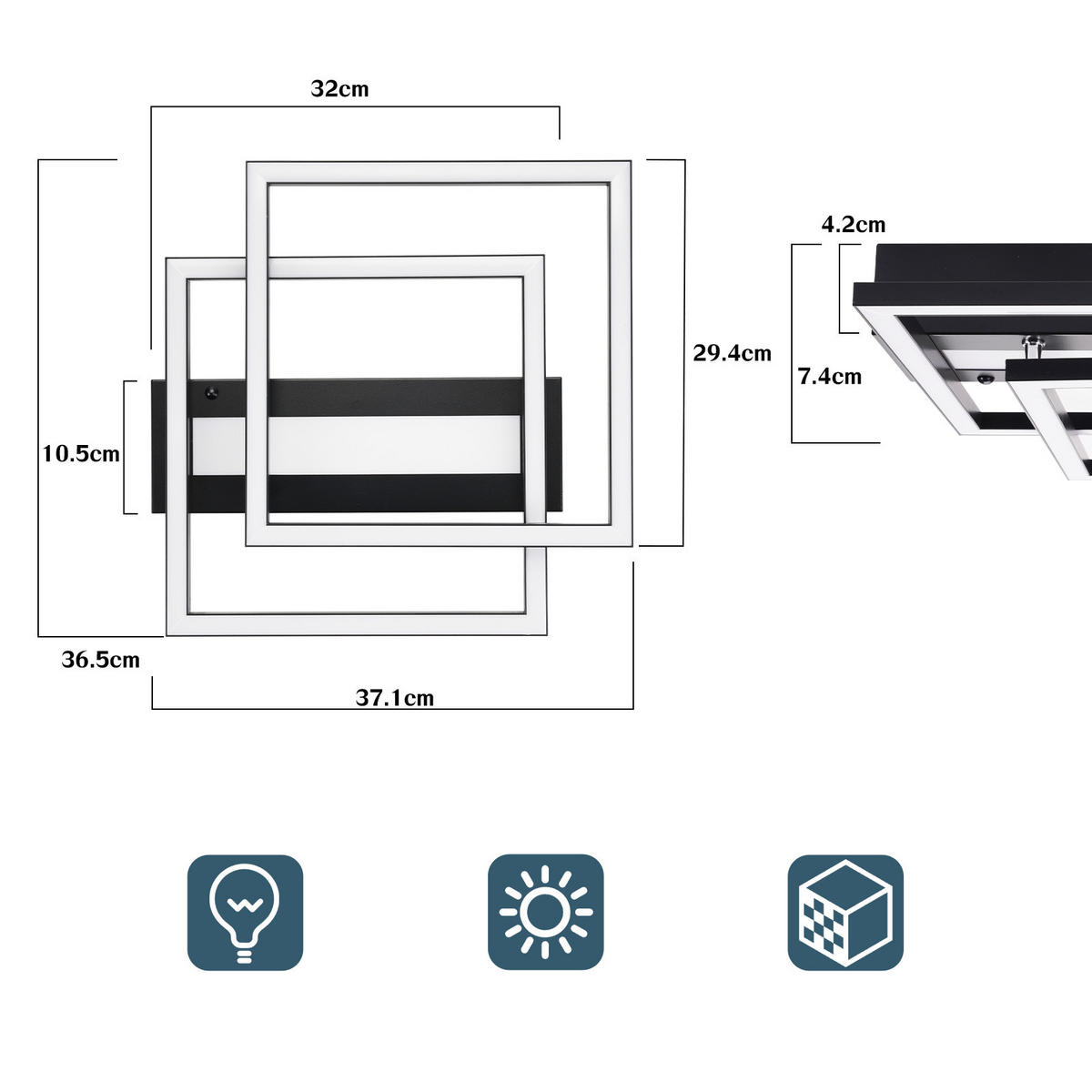 LED-DECKENLEUCHTE Haldrin 37/37/7.5 cm - Schwarz, Metall (37/37/7.5cm) - ZMH