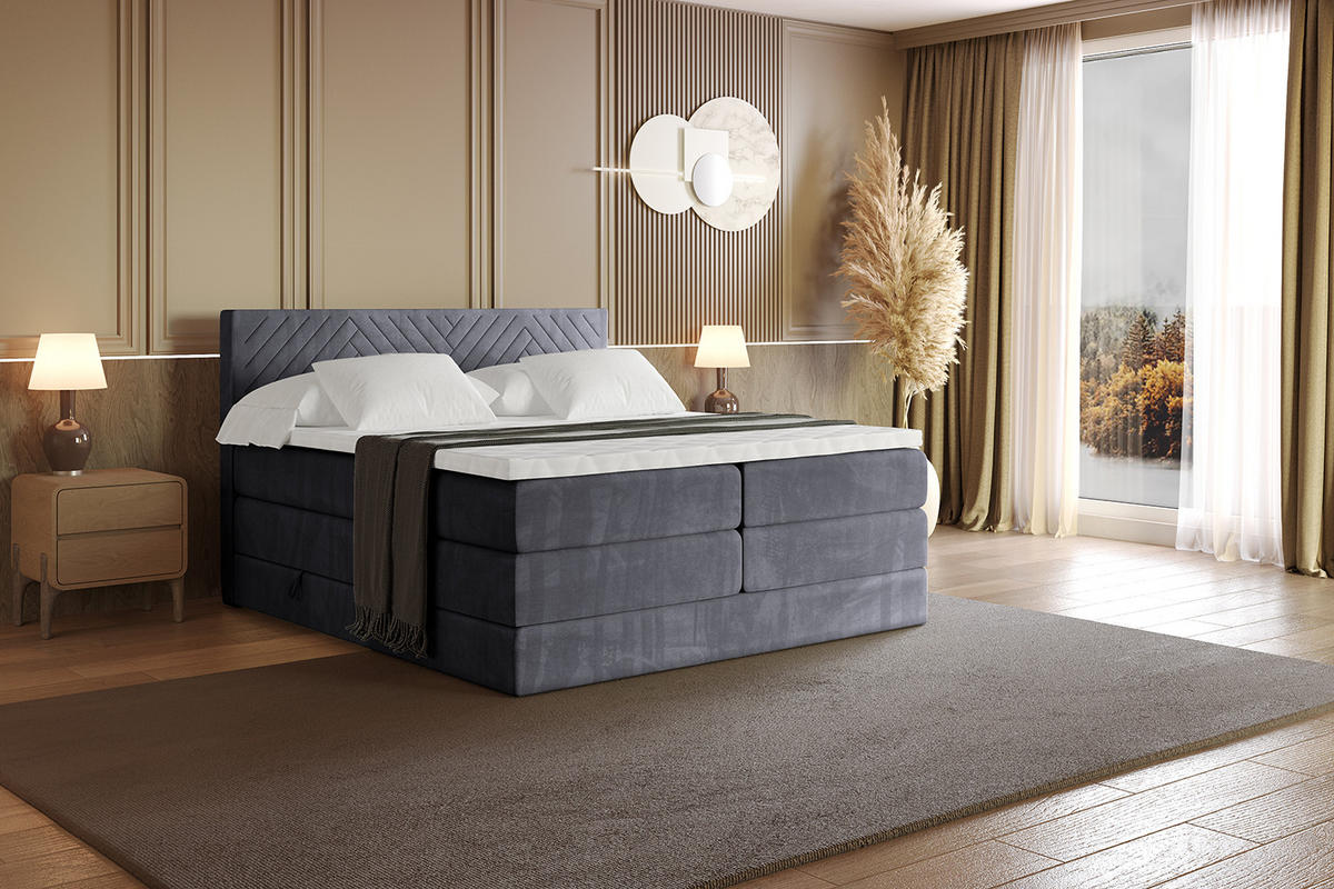 BOXSPRINGBETT mit Matratze H3|H4 und Lattenrost - VEXA KING-160x200 - Dunkelgrau Casablanca - Dunkelgrau, Holzwerkstoff (160/200cm) - ALTDECOR