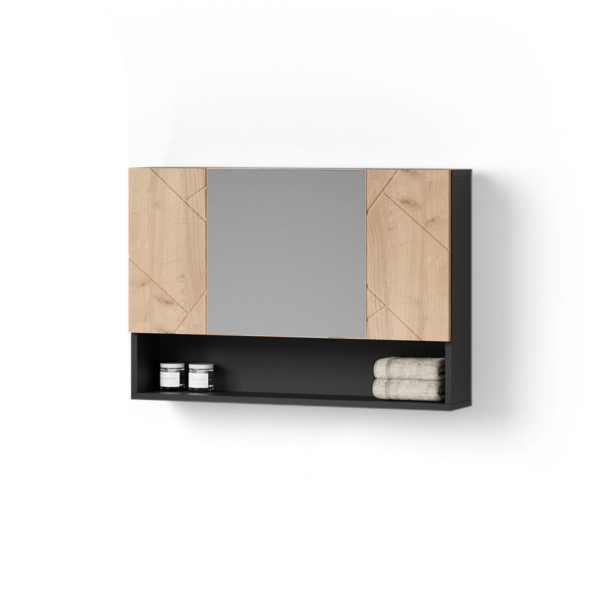 BADSPIEGELSCHRANK Ronco Goldkraft Eiche/Anthrazit 80.1 x 55 cm - Honigeiche/Anthrazit, Holzwerkstoff (80.1/55/17cm) - Livinity®