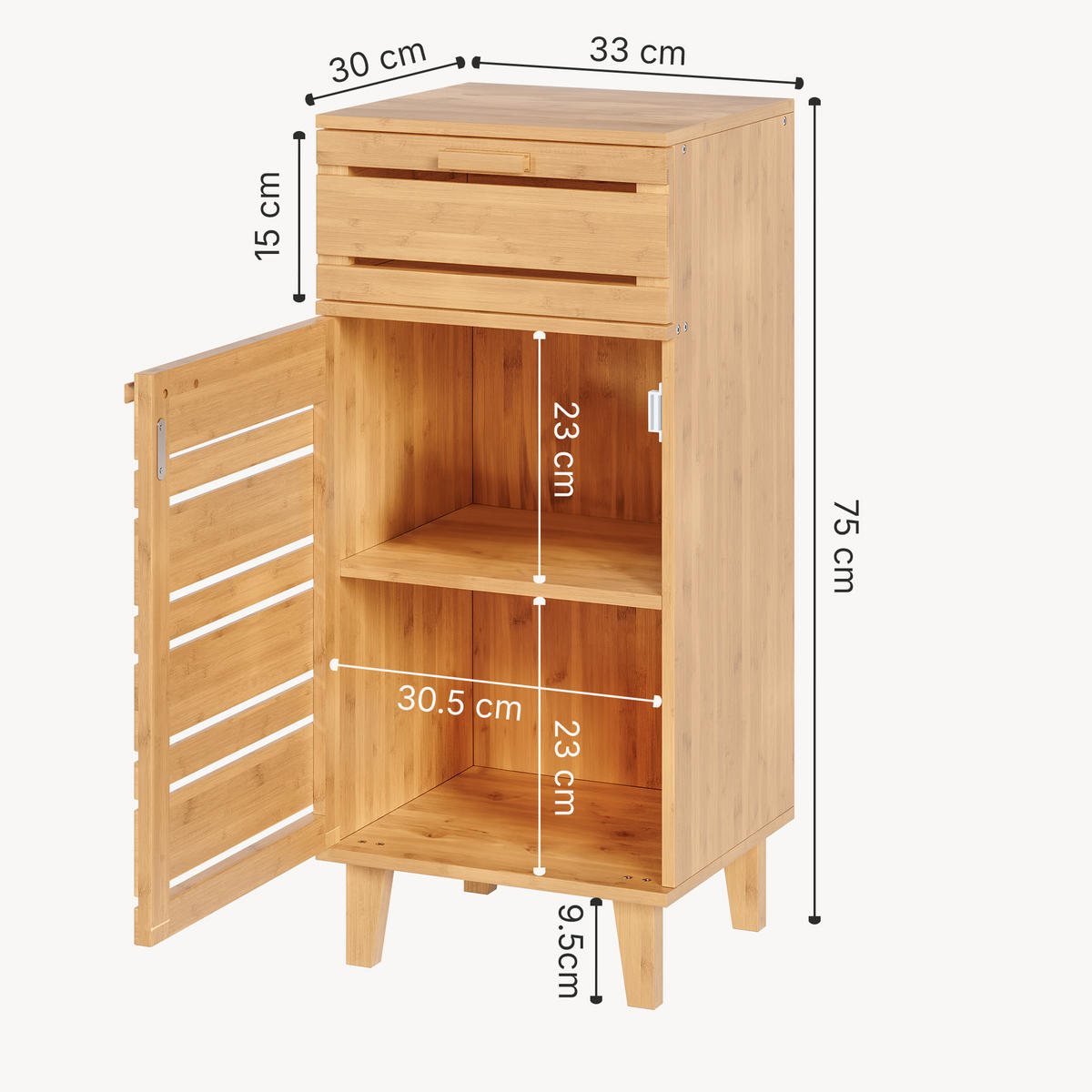 BADEZIMMERSCHRANK Epind - Naturfarben, Holz (33/75/30cm) - [en.casa]