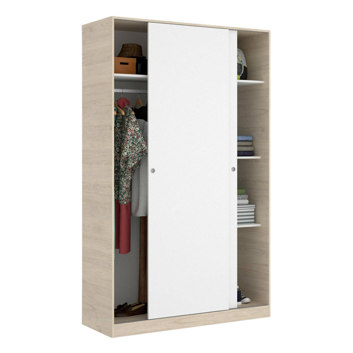 KLEIDERSCHRANK 2 TÜREN Holz-Effekt Weiß, Eiche 50/120/204 cm - Weiß, Holzwerkstoff (120/204/50cm) - DMORA