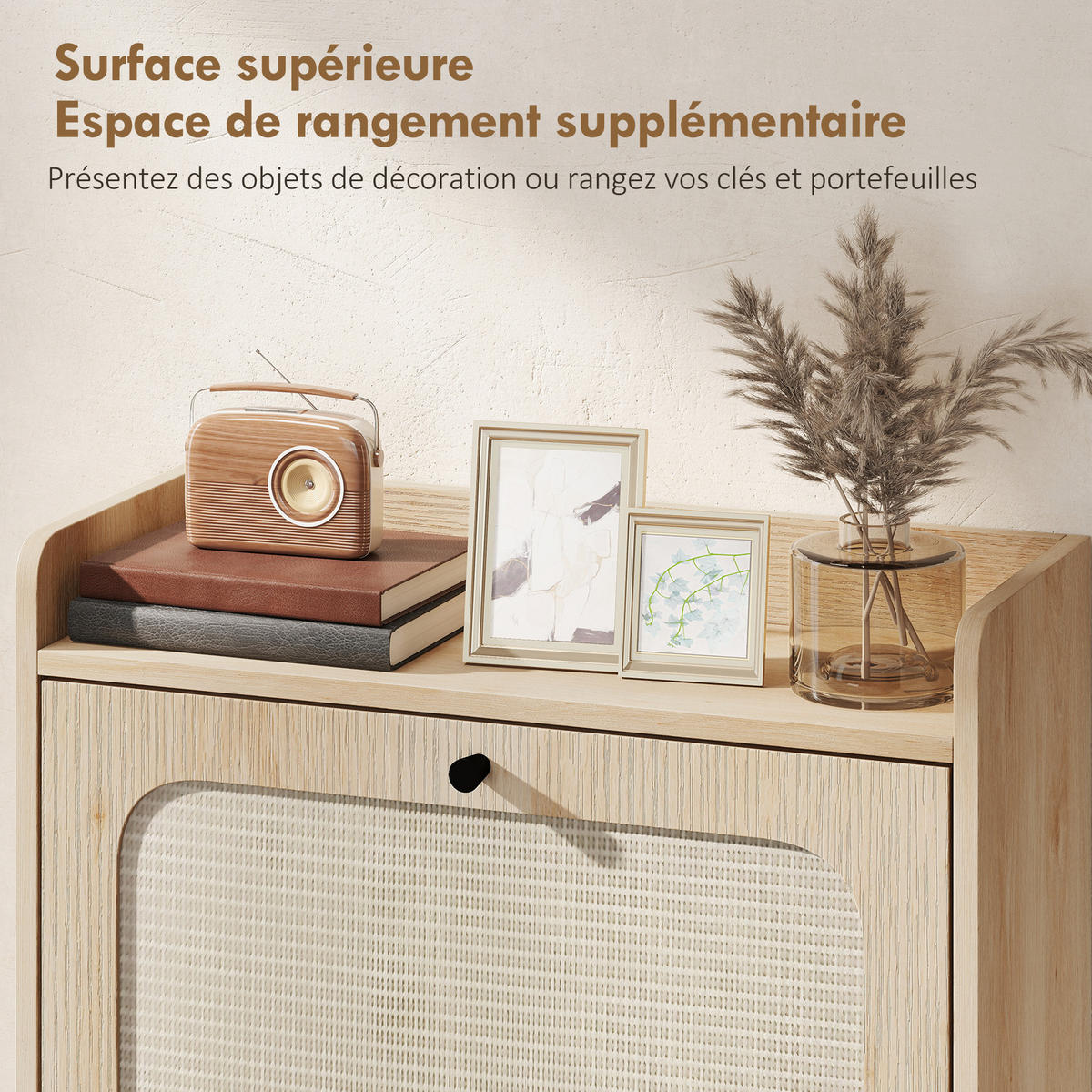 SCHUHSCHRANK Eiche-Optik Rattan klappbar mit Fächern 1 Stück - Eichefarben, Holzwerkstoff (60/99.5/23.7cm) - PANGIVO