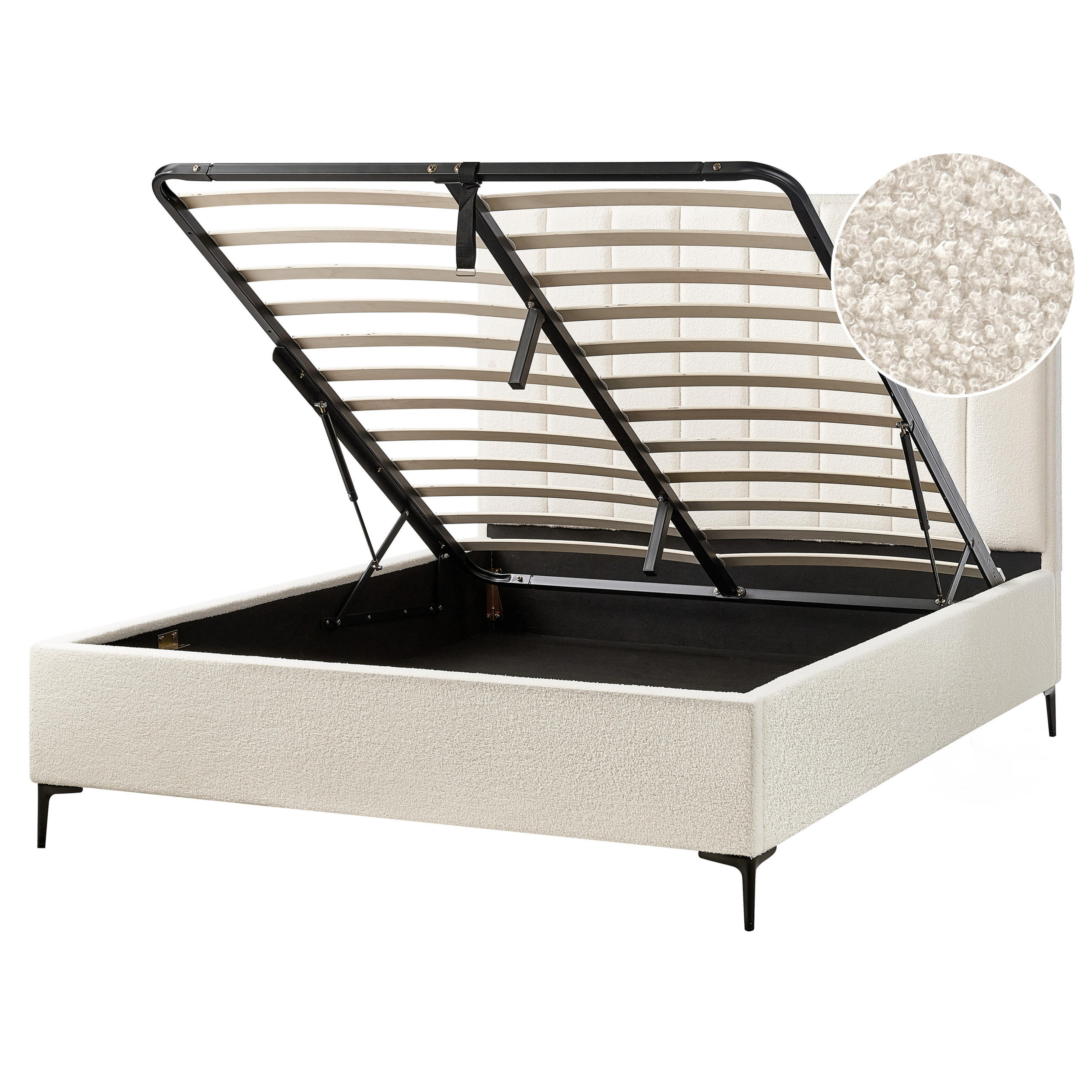BETT mit Stauraum 160/200 cm Cremeweiß Sezanne - Schwarz/Weiß, Textil (160/200cm) - Beliani
