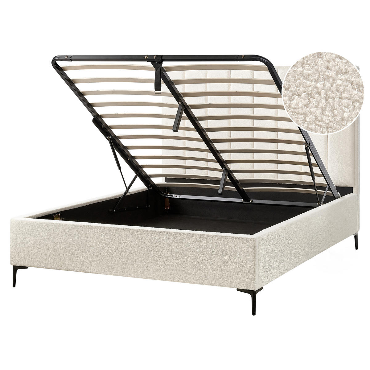 BETT mit Stauraum 160/200 cm Cremeweiß Sezanne - Schwarz/Weiß, Textil (160/200cm) - Beliani