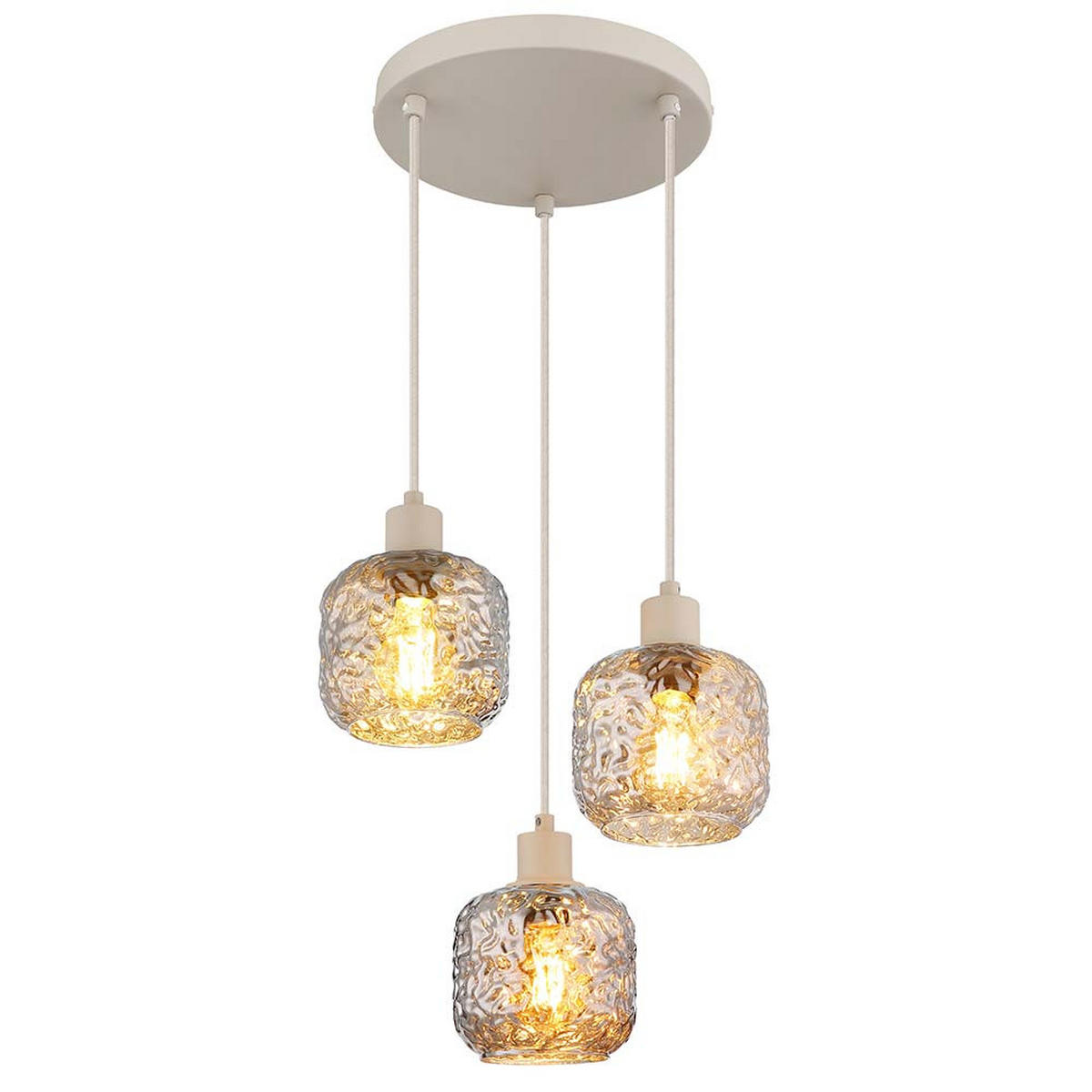 PENDELLEUCHTE ANTONIO LED, Metall & Glas, beige, 3-flammig - Beige, Glas (35/35/120cm) - Globo Lighting