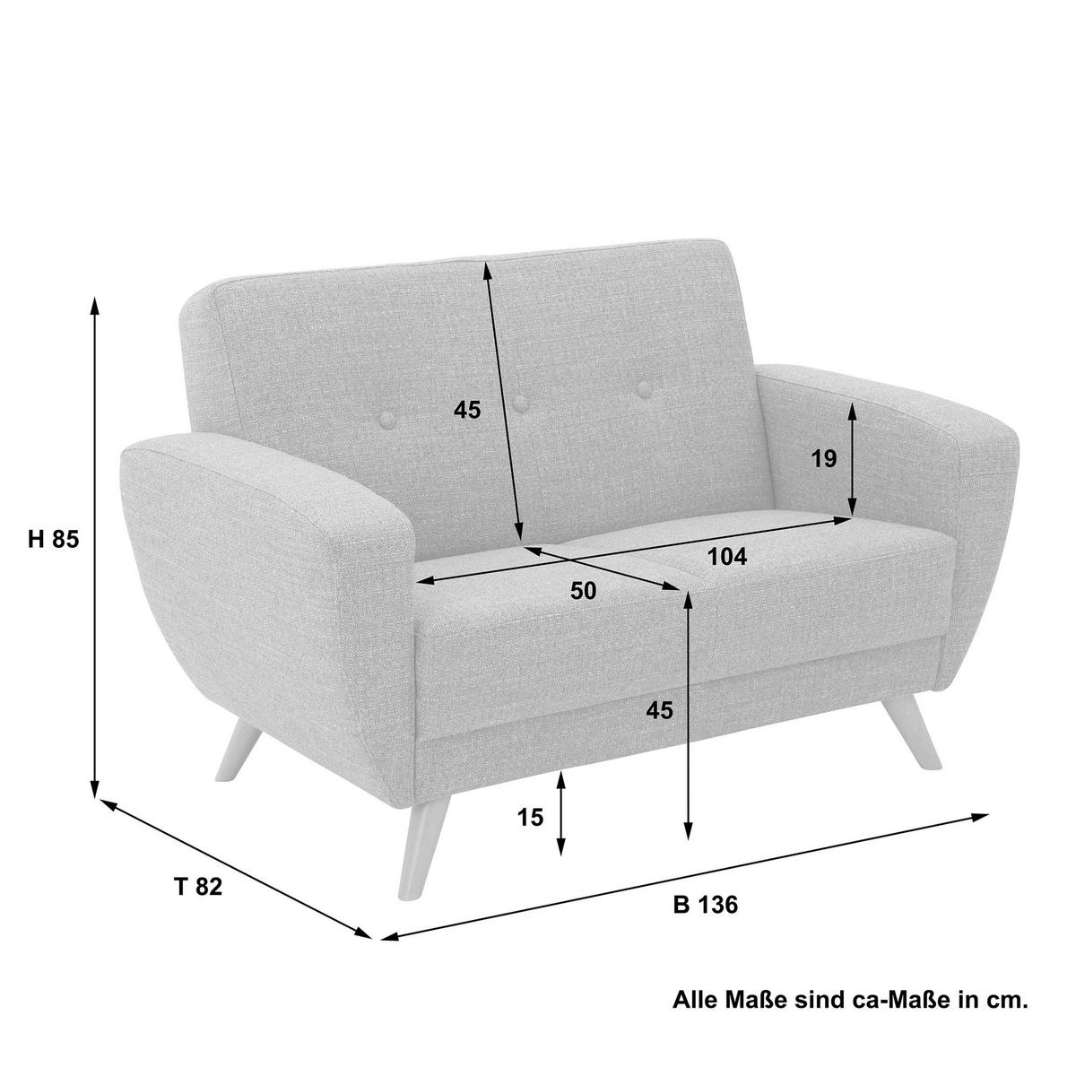 SOFA 2-Sitzer Kazdoia Flachgewebe grau - Grau, Kunststoff (136/85/82cm) - 58aufmkessel