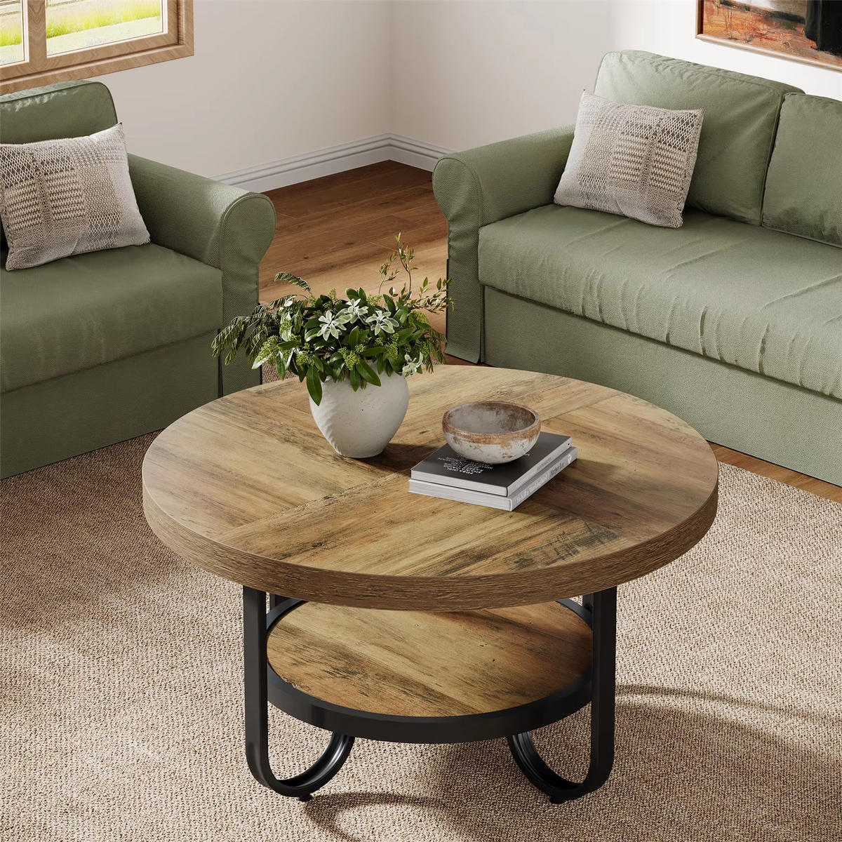 COUCHTISCH Rund 80 cm mit Doppelablage - Braun, Holz (80/80/45cm) - Kaket