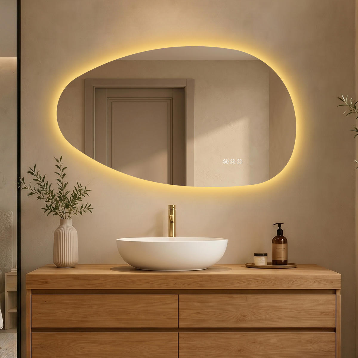 BADEZIMMERSPIEGEL mit Beleuchtung 50/85 cm asymmetrisch LED dimmbar mit Antibeschlag - Transparent, Glas (50/85/2.5cm) - S'AFIELINA