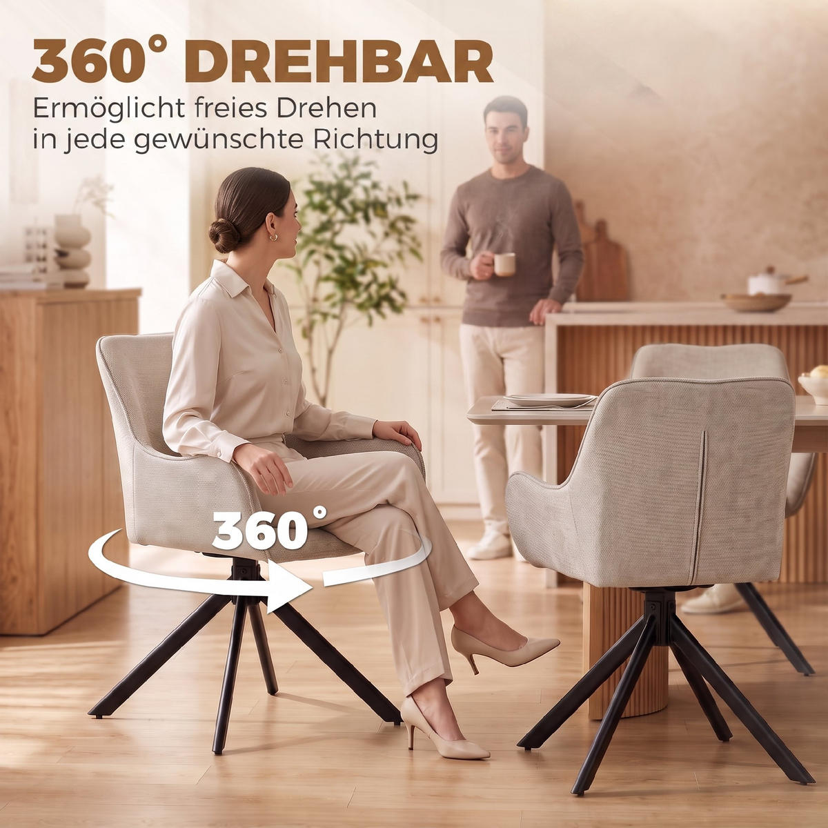 MATSALSSTOLAR, 2-set, polyester och metall, beige - Beige/Svart, Textil/Metall (55/82/60cm) - HOMCOM