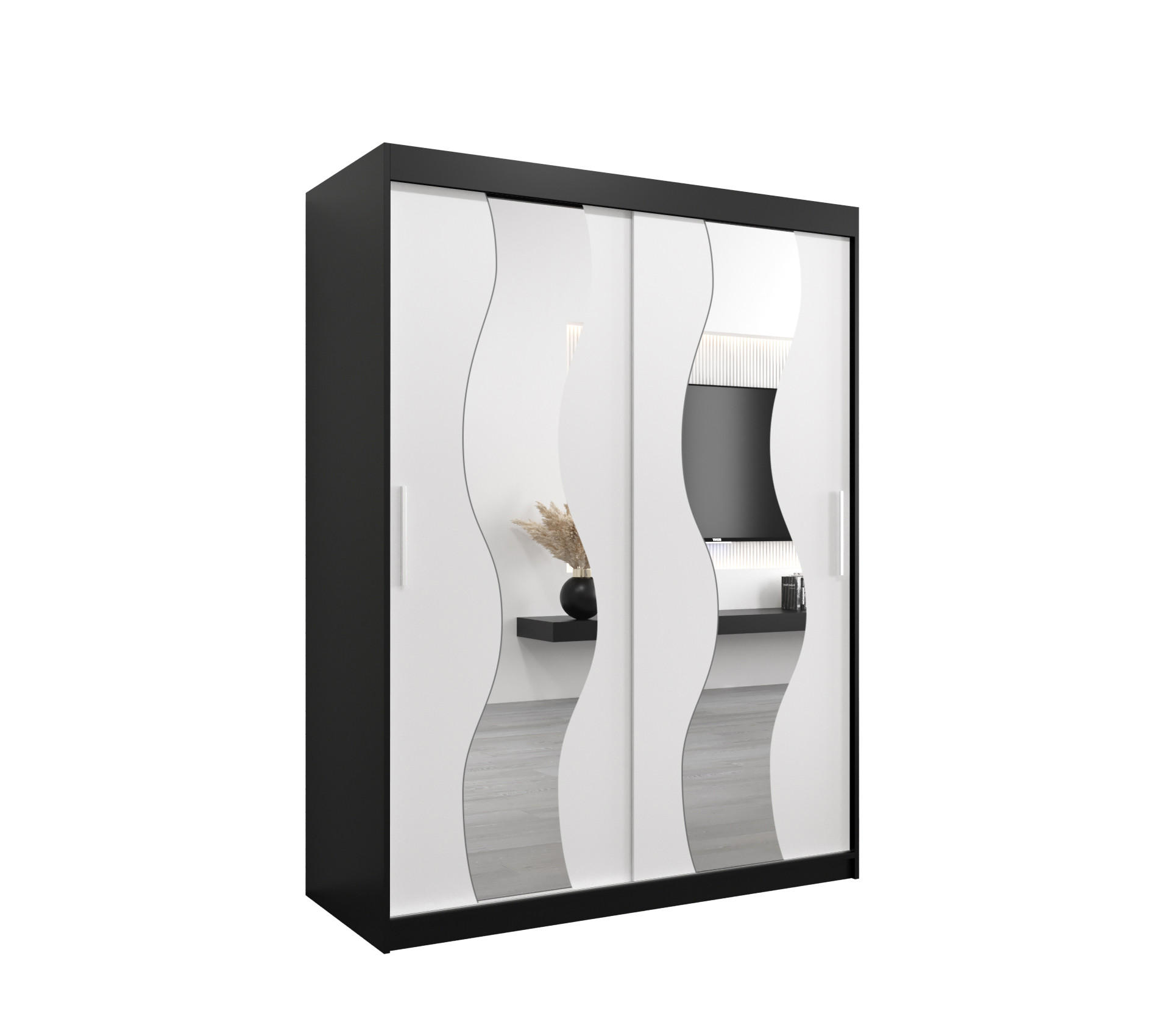 SCHWEBETÜRENSCHRANK 200/150/62 2-türig - Silberfarben/Schwarz, Holz/Kunststoff (150/200/62cm) - Abiks Möbel