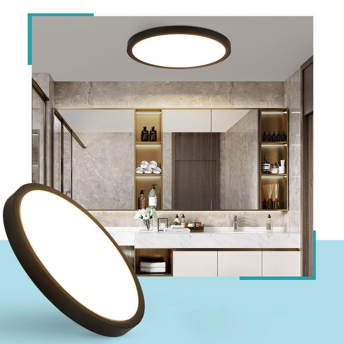 DECKENLEUCHTE Daphneira 30/30/2.4 cm - Schwarz, Kunststoff (30/30/2.4cm) - ZMH